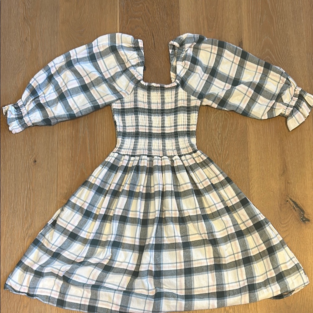 Madewell Plaid Smocked Dress - Pink and Green/Gray Size XS Great condition